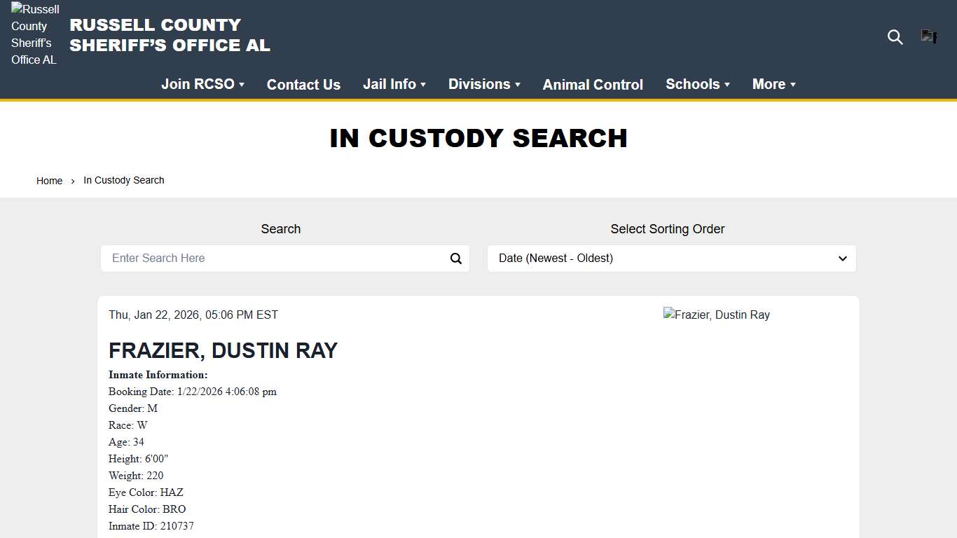 In Custody Search Russell County Sheriff’s Office AL